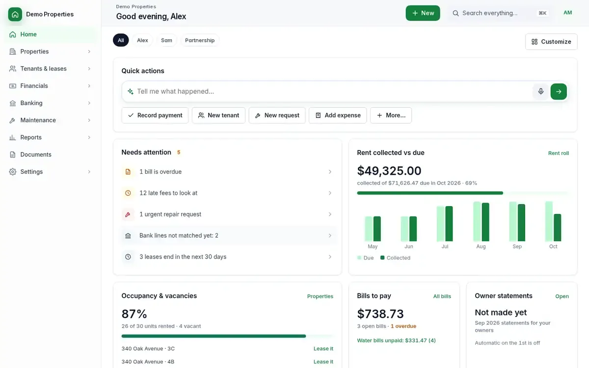 Property management platform on a desktop